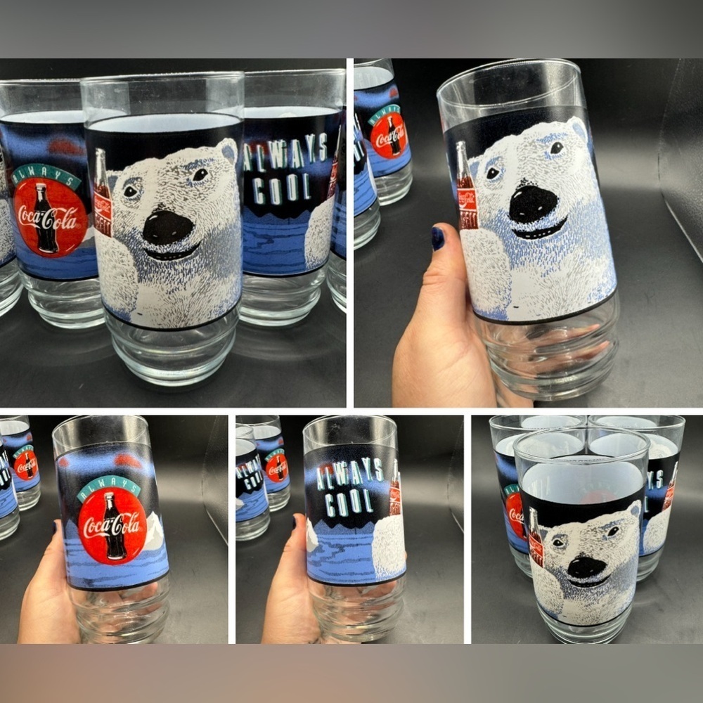 Vintage 1995 Coca Cola Polar Bear Tumbler Glasses Set of Four Polar Bear Tumbler